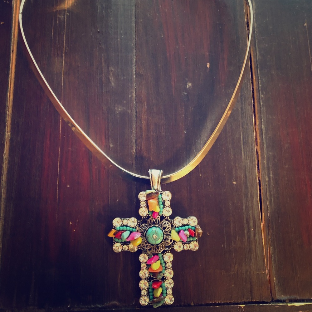 Multicolored cross necklace